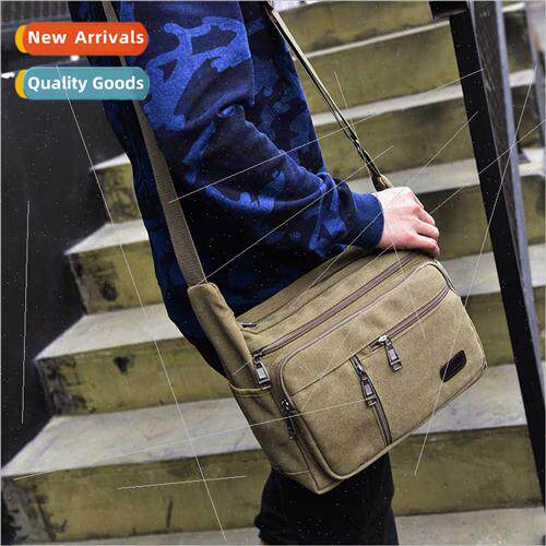 Fashion Trend Men Canvas Shoulder Bag Multi-compartment Casu