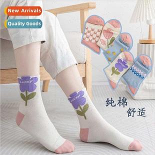 women mid winter flower college fall socks spring Tulip calf