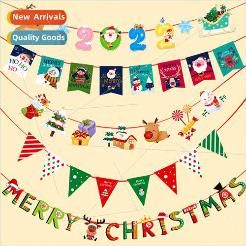 2022 Christmas decoration paper pull flag triangle hanging f