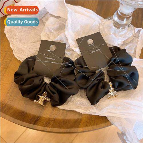 Vintage fall new product Black French elegance satin large i