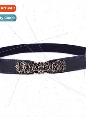 Classic fashion rose buttons elastic waistband elegant flowe