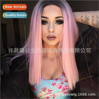 Europe wig medium parted simulation scalp color gradient med