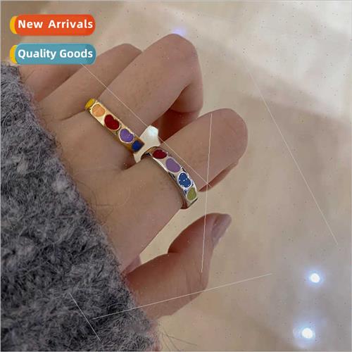 Korea retro rainbow love open ring teenage oil drop color ri