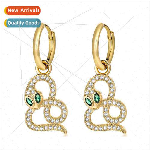 Europe copper micro-set green eyes snake earrings earrings f