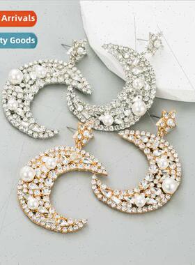 Europe fashion super-flash moon star earrings female simple