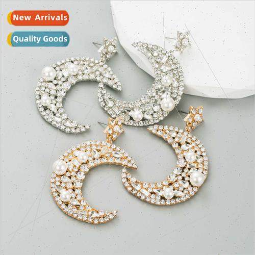 Europe fashion super-flash moon star earrings female simple