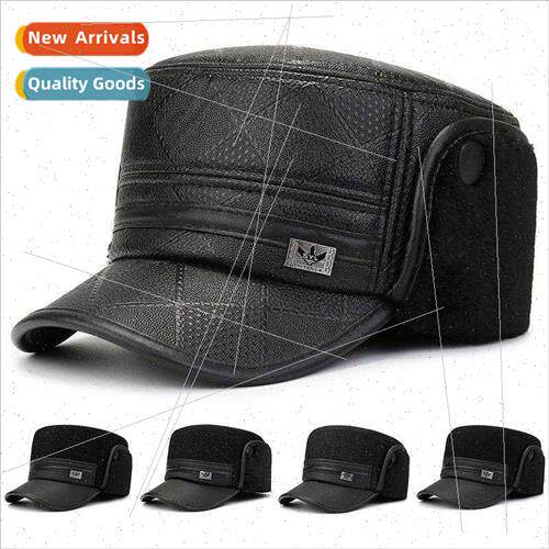 Flat cap 2022 fall winter new middle-aged leather cap casual