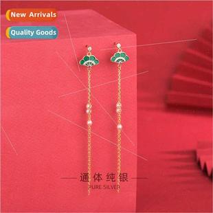 shaped earrings tassel silver earr beads fan chain s925 long