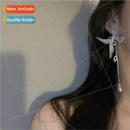Pearl bow ear clips female summer crystal flower earrings lo