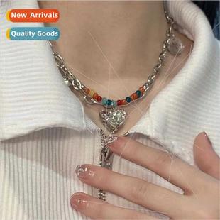 sweet cool heart Girls necklac love ins beads Spice colorful