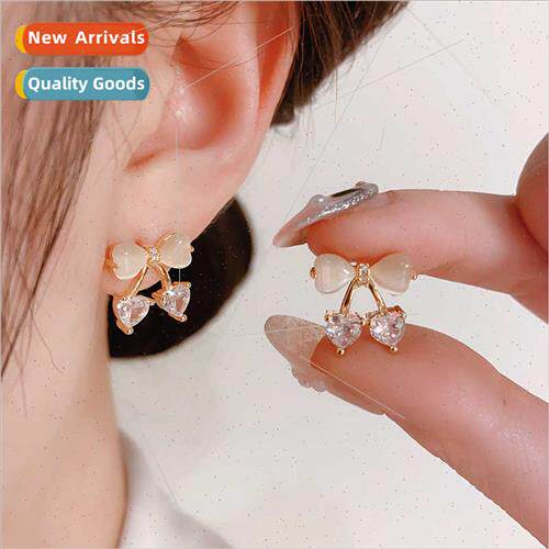 Korea s925 silver needle sweet cat eye stone bow earrings fe