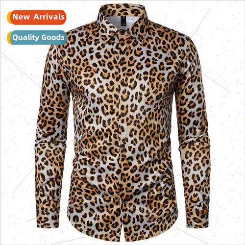 2023 New Men Leopard Disco Vintage Long Sleeve Shirt C33