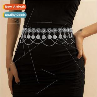coin flower Europe retro belly chain tassel waist new daisy