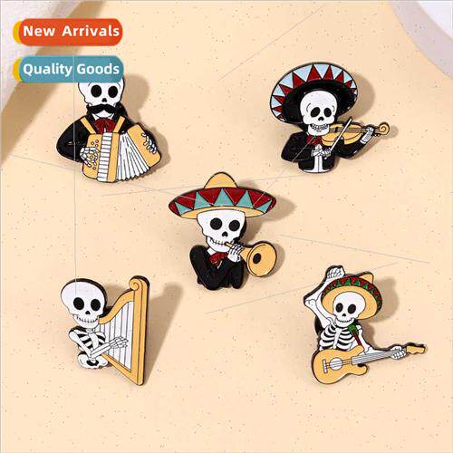 New creative cute skull play musical instrument alloy brooch
