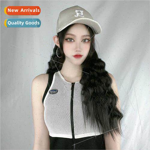 Hat wig women fashion letter cap long curly hair one-piece w