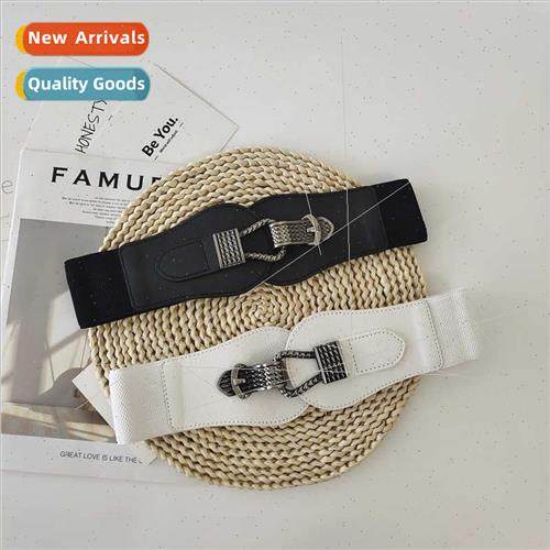 Wide belt female buckle buckle retro elastic elastic belt ve