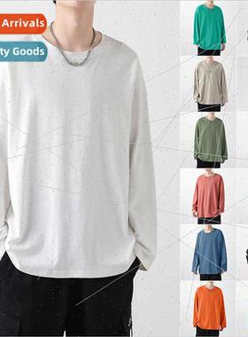 Cotton long-sleeved T-shirt men spring fall solid color roun