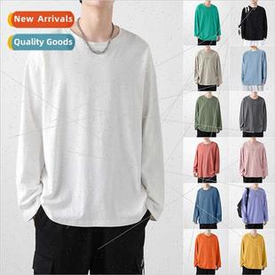 spring roun sleeved color solid fall men shirt long Cotton