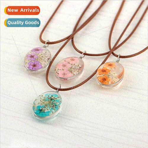 Handmade Fashion Creative Dried Flower Glass Necklace mple O