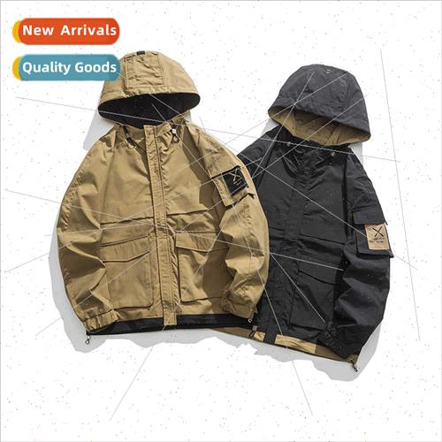 Youth men casual hooded drop-shoulder work model jacket 2023
