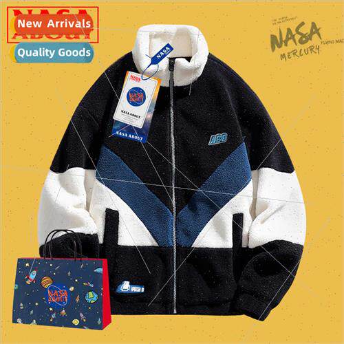 splicing color collision lambswool cotton jacket men winter