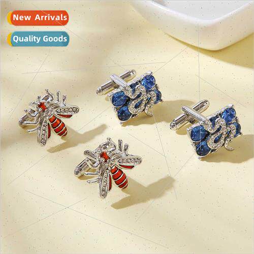 new bee rectangular diamond encrusted cufflinks fashion men