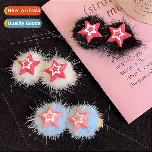 Autumn winter new hairball pentagram duckbill clip sweet lov