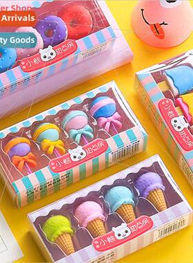 4pcs Yummy Dessert Erasers Set Mini Lollipop Icecream Popsic