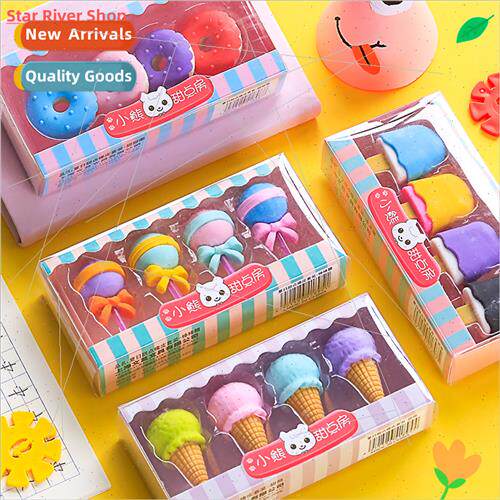 4pcs Yummy Dessert Erasers Set Mini Lollipop Icecream Popsic