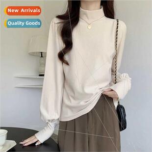 2023 Odessa bubble sleeve half high neck cashmere texture ve