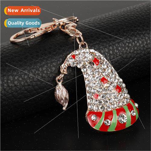 Full diamond Christmas hat keychain car bag pendant creative