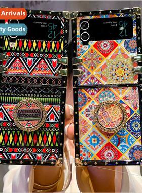 适用Samsung Z Flip45 Bohemia Folding Phone Case Round Finger