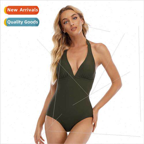 Army Green One-piece Swimsu Women Triangle Backless Europe D