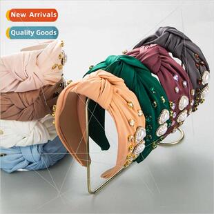 Korean new heart pearl hair bands female high- satin fabric