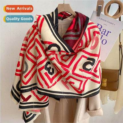 Faux cashmere scarf summer new geometric Ms. warm thickened