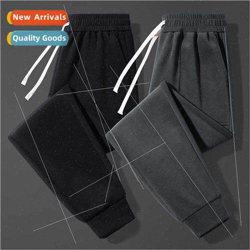 Thickened warm de fleece pants men drawstring feet three def
