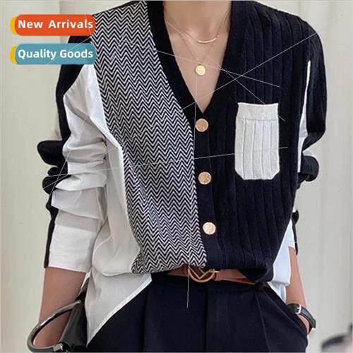 Zoki Patchwork Women Cardigans Sweater Fashion Irregular Aut