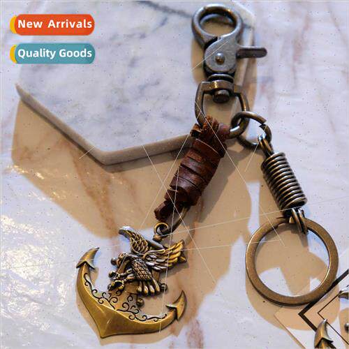 Mixed  men vintage cowhide keychain alloy flying eagle decor