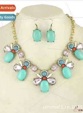 Europe Spring New Crystal Bee Necklace Jewelry Set S048