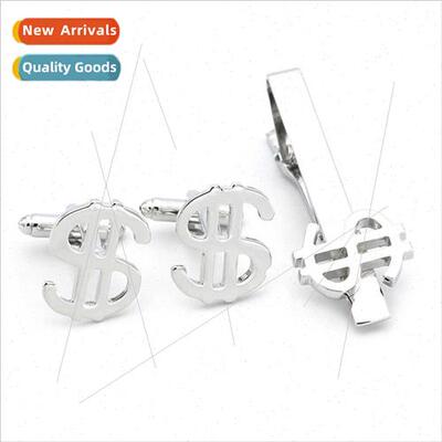 Gold lver Currency Dollar Cufflinks Tie Clip Set Men Jewelry
