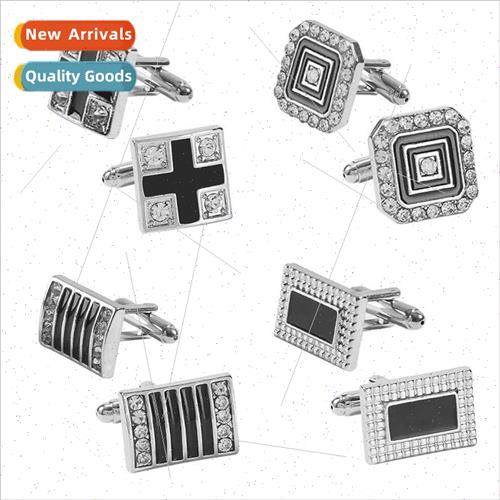 New Rectangle Stripe Baked Lacquer Cufflinks Square Men Diam