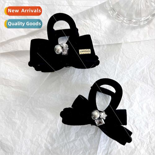 mple half clip black bow hair clips hair accessories pearl d