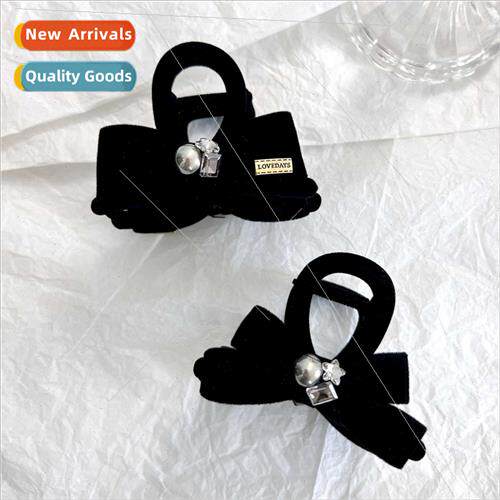 mple half clip black bow hair clips hair accessories pearl d