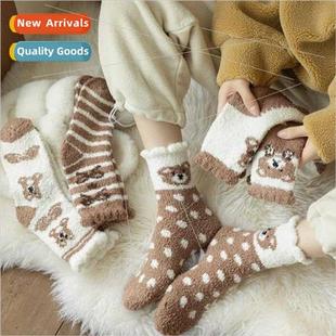 warm sleep thickened fall mid fleece winter coral Bear socks