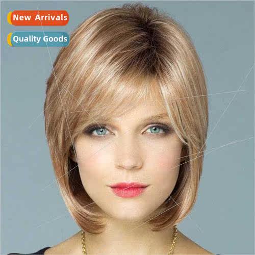 Female short mixed color chemical fiber wrap face oblique ba