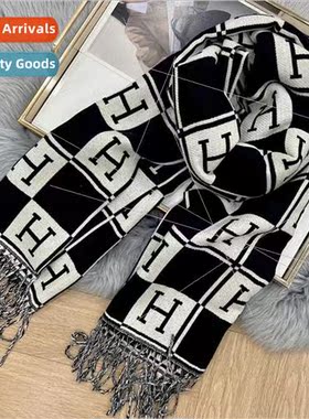 Cashmere feel scarf female plaid letters tassel shawl fall w