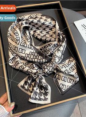 2021 Korean  new thousbird check twill print small silk scar