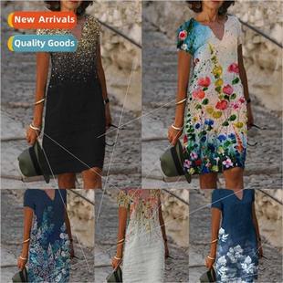 New Posioning Short Women Sleeve Neck Spring 2023 Printed