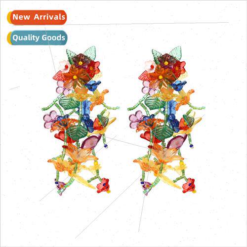 hand-woven leaves flowers tassel earrings 925 silver needle