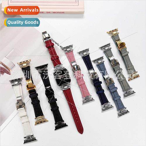 适用apple three tube denim leather butterfly buckle canvas w
